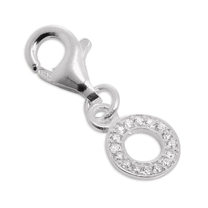 Small Sterling Silver & CZ Crystal Initial Letter Clip-on Charm A - Z