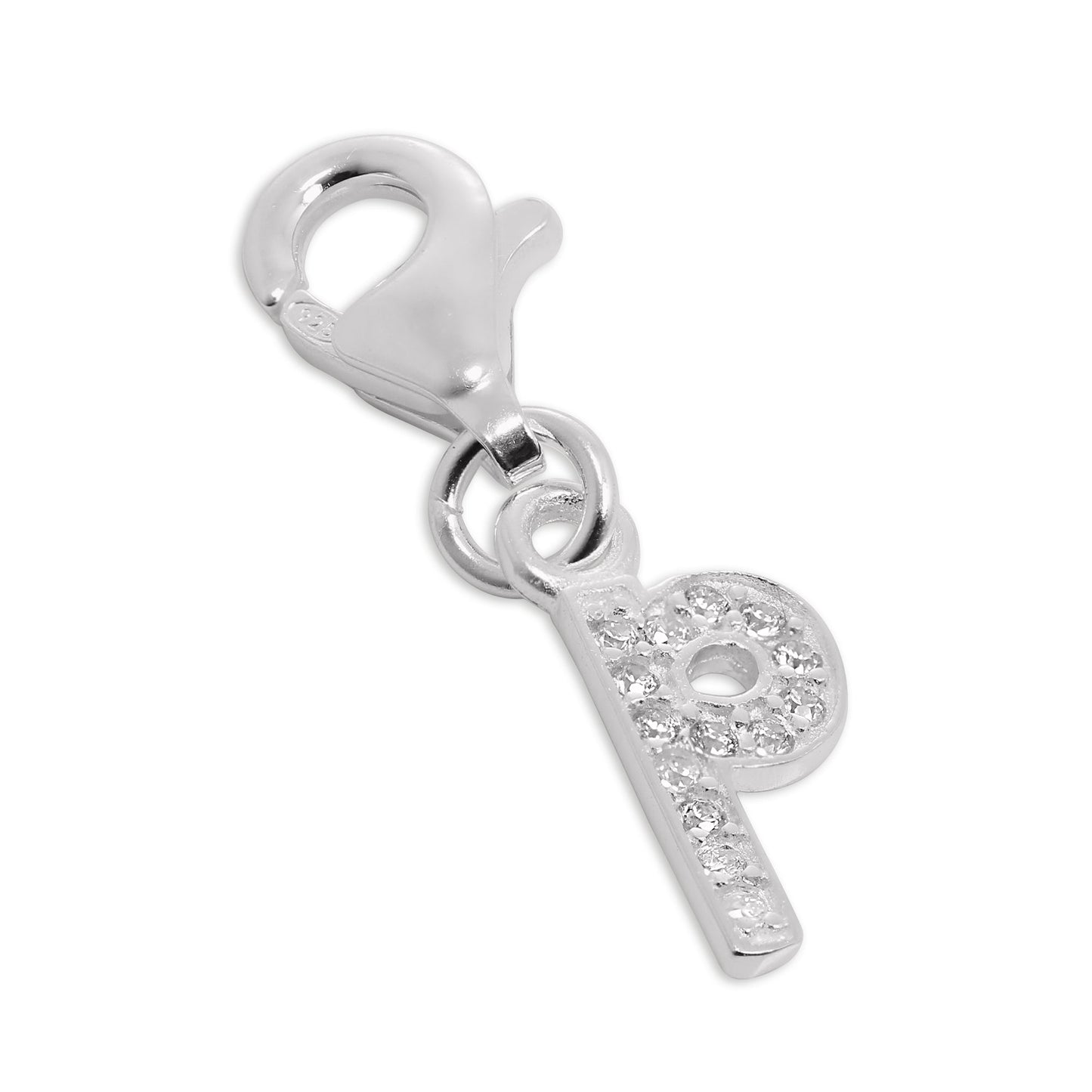 Small Sterling Silver & CZ Crystal Initial Letter Clip-on Charm A - Z
