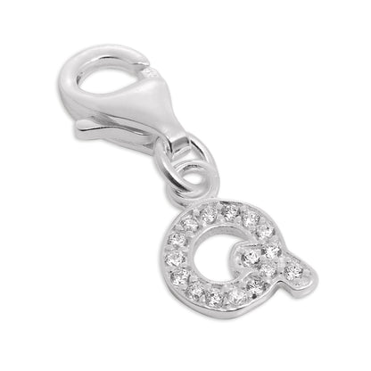 Small Sterling Silver & CZ Crystal Initial Letter Clip-on Charm A - Z