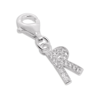 Small Sterling Silver & CZ Crystal Initial Letter Clip-on Charm A - Z
