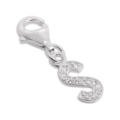 Small Sterling Silver & CZ Crystal Initial Letter Clip-on Charm A - Z