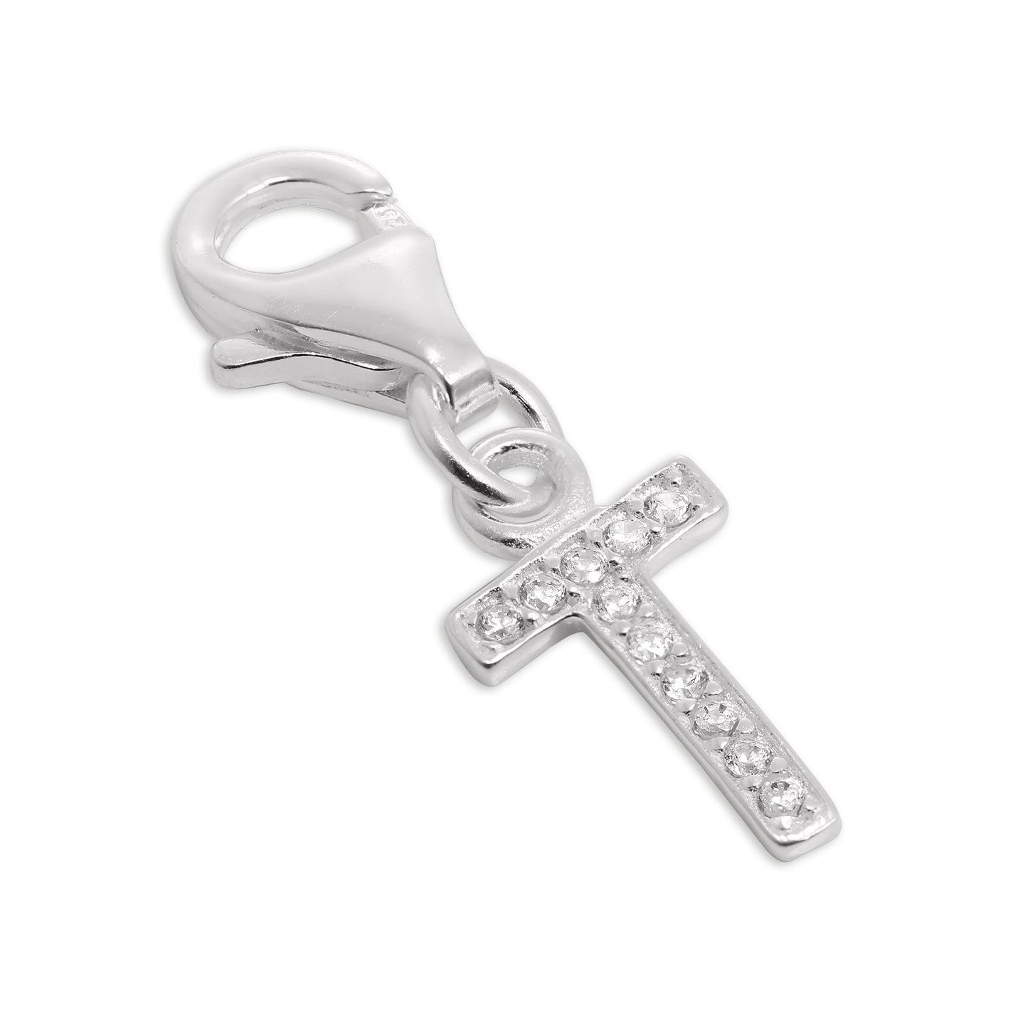 Small Sterling Silver & CZ Crystal Initial Letter Clip-on Charm A - Z