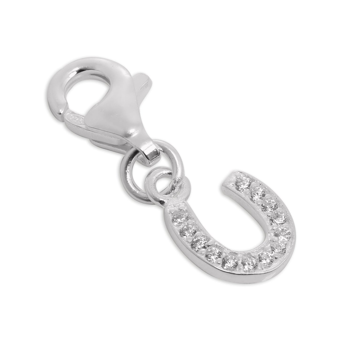 Small Sterling Silver & CZ Crystal Initial Letter Clip-on Charm A - Z
