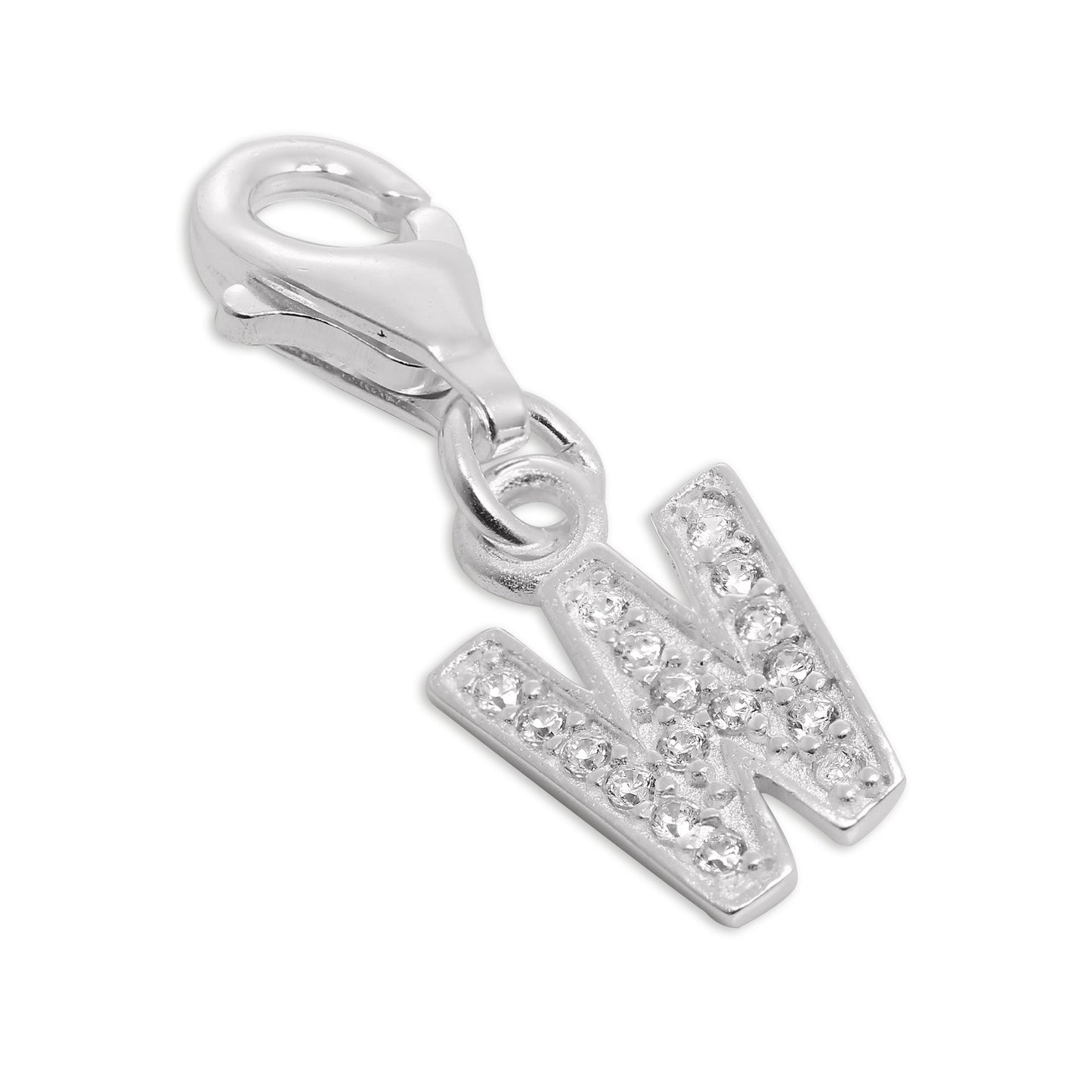 Small Sterling Silver & CZ Crystal Initial Letter Clip-on Charm A - Z
