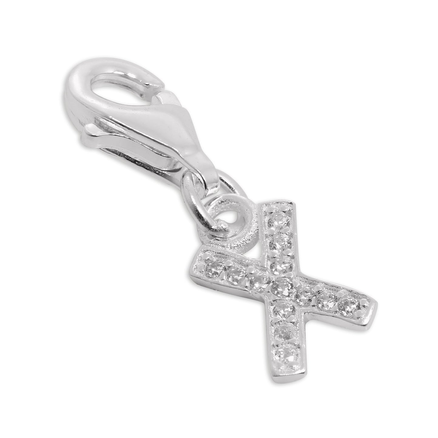 Small Sterling Silver & CZ Crystal Initial Letter Clip-on Charm A - Z