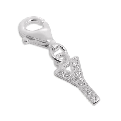 Small Sterling Silver & CZ Crystal Initial Letter Clip-on Charm A - Z