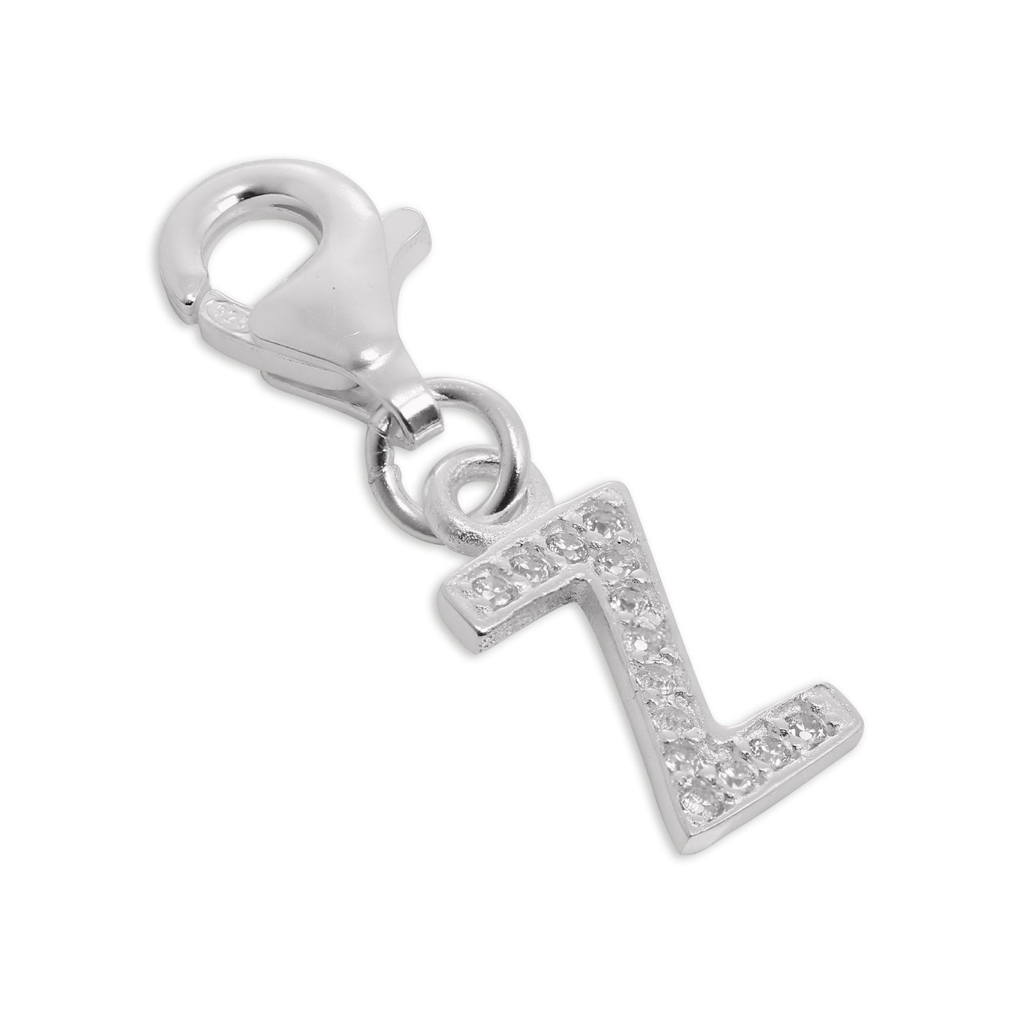 Small Sterling Silver & CZ Crystal Initial Letter Clip-on Charm A - Z