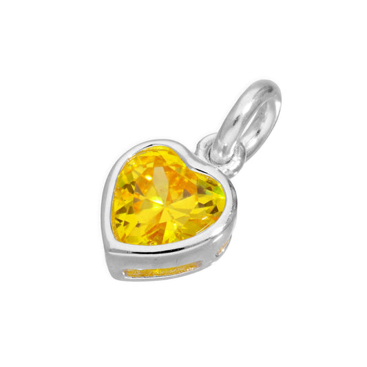 Sterling Silver & Yellow CZ Crystal Heart Charm