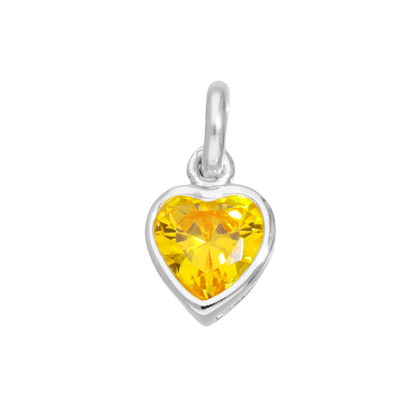 Sterling Silver & Yellow CZ Crystal Heart Charm