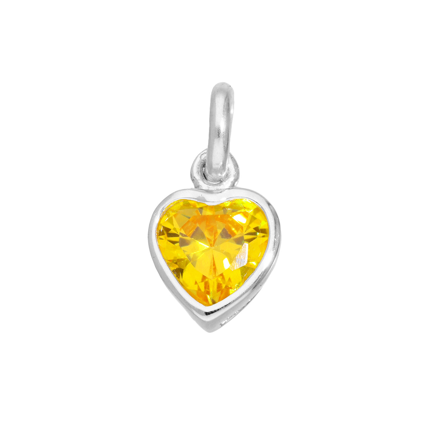 Sterling Silver & Yellow CZ Crystal Heart Charm