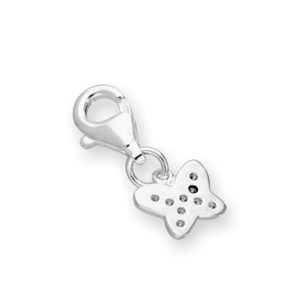 Sterling Silver & Clear CZ Crystal Butterfly Clip On Charm w Black Rhodium