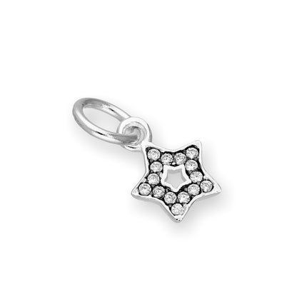 Sterling Silver & Clear CZ Crystal Open Star Charm w Black Rhodium