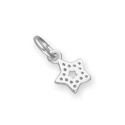 Sterling Silver & Clear CZ Crystal Open Star Charm w Black Rhodium
