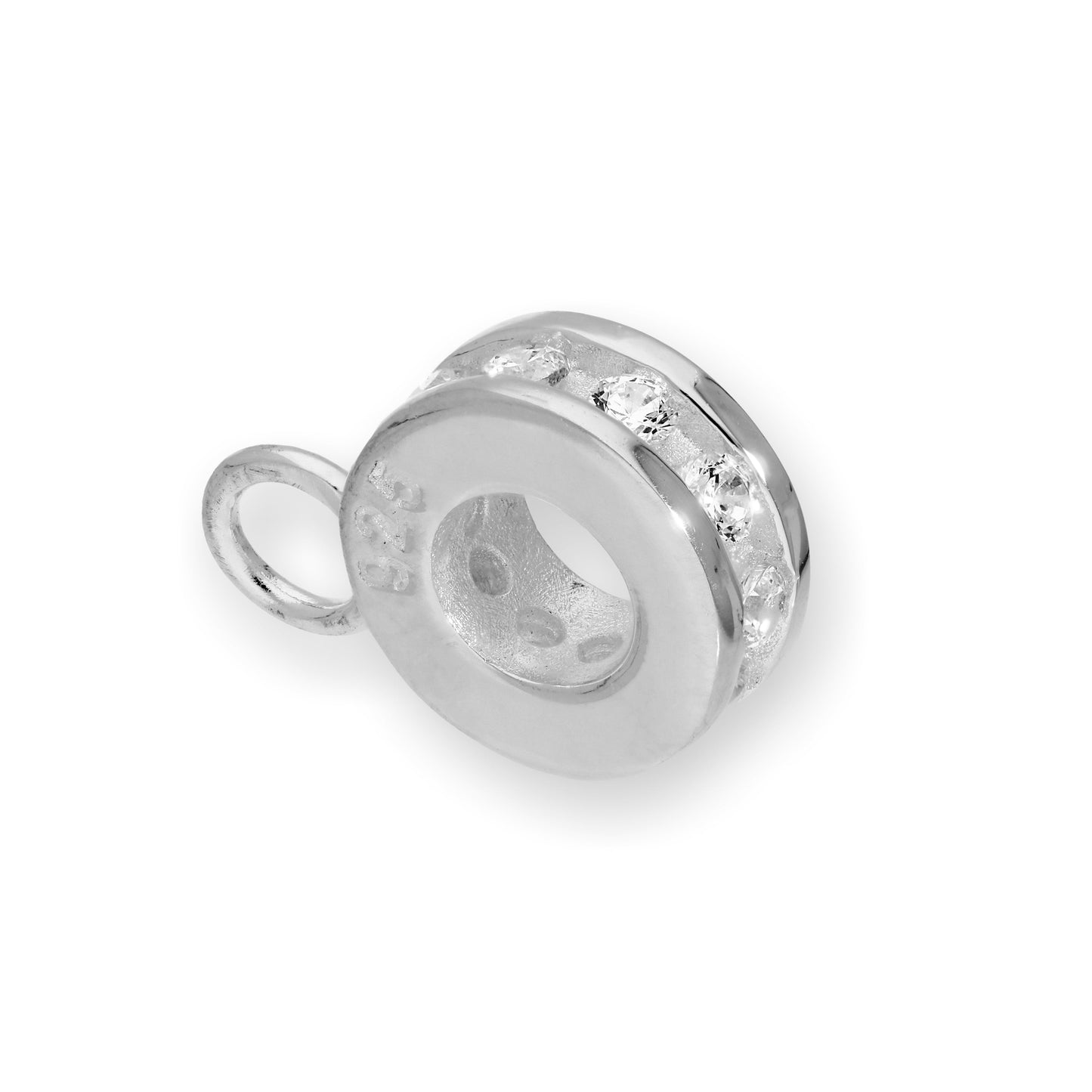 Sterling Silver 3mm Round Channel Set Clear CZ Ring Hanger Bead