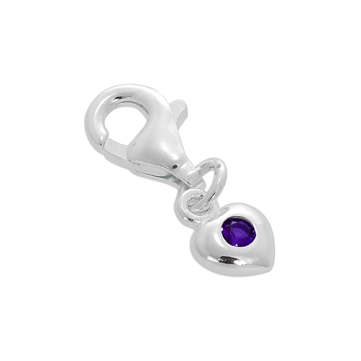 Sterling Silver & CZ Crystal Birthstone Heart Clip-On Charm