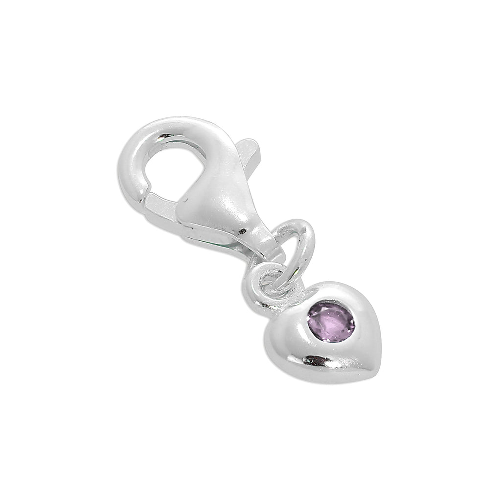 Sterling Silver & CZ Crystal Birthstone Heart Clip-On Charm