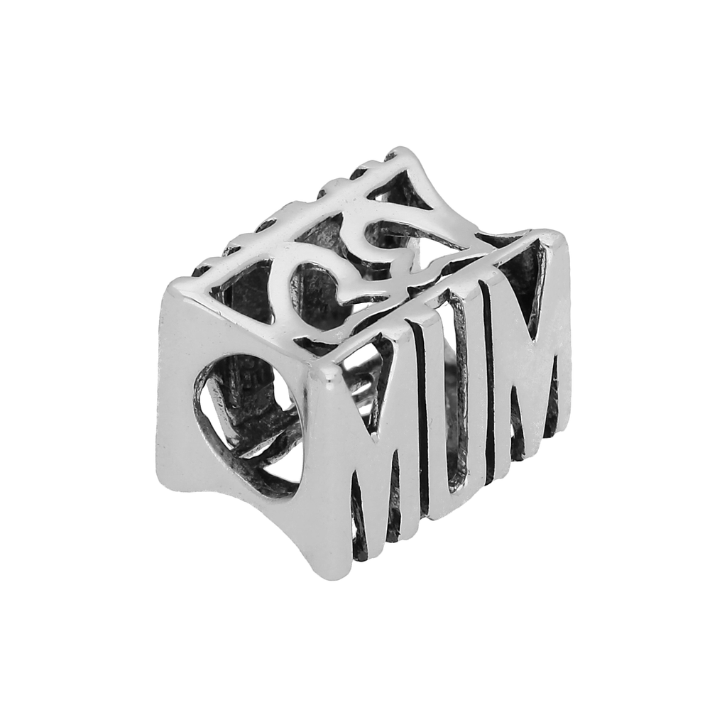 Sterling Silver Mum Bead Charm with Cut Out Hearts