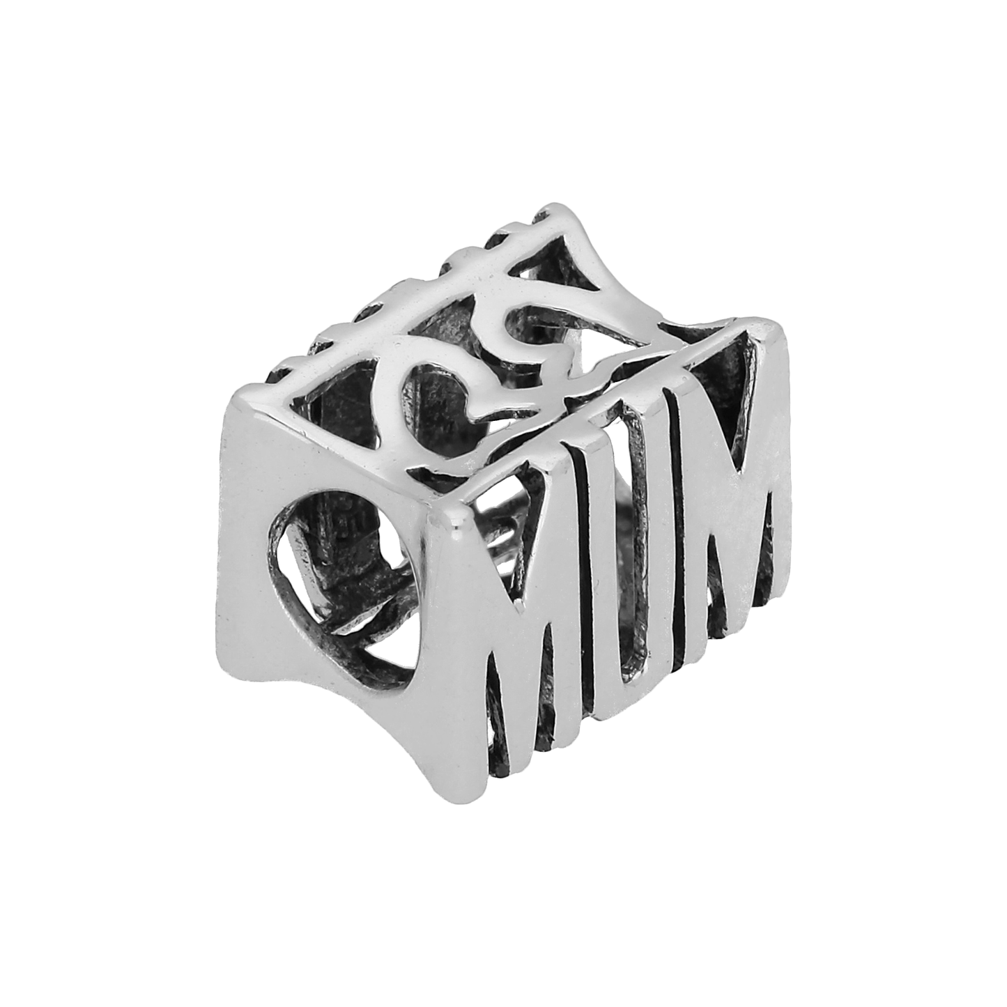 Sterling Silver Mum Bead Charm with Cut Out Hearts