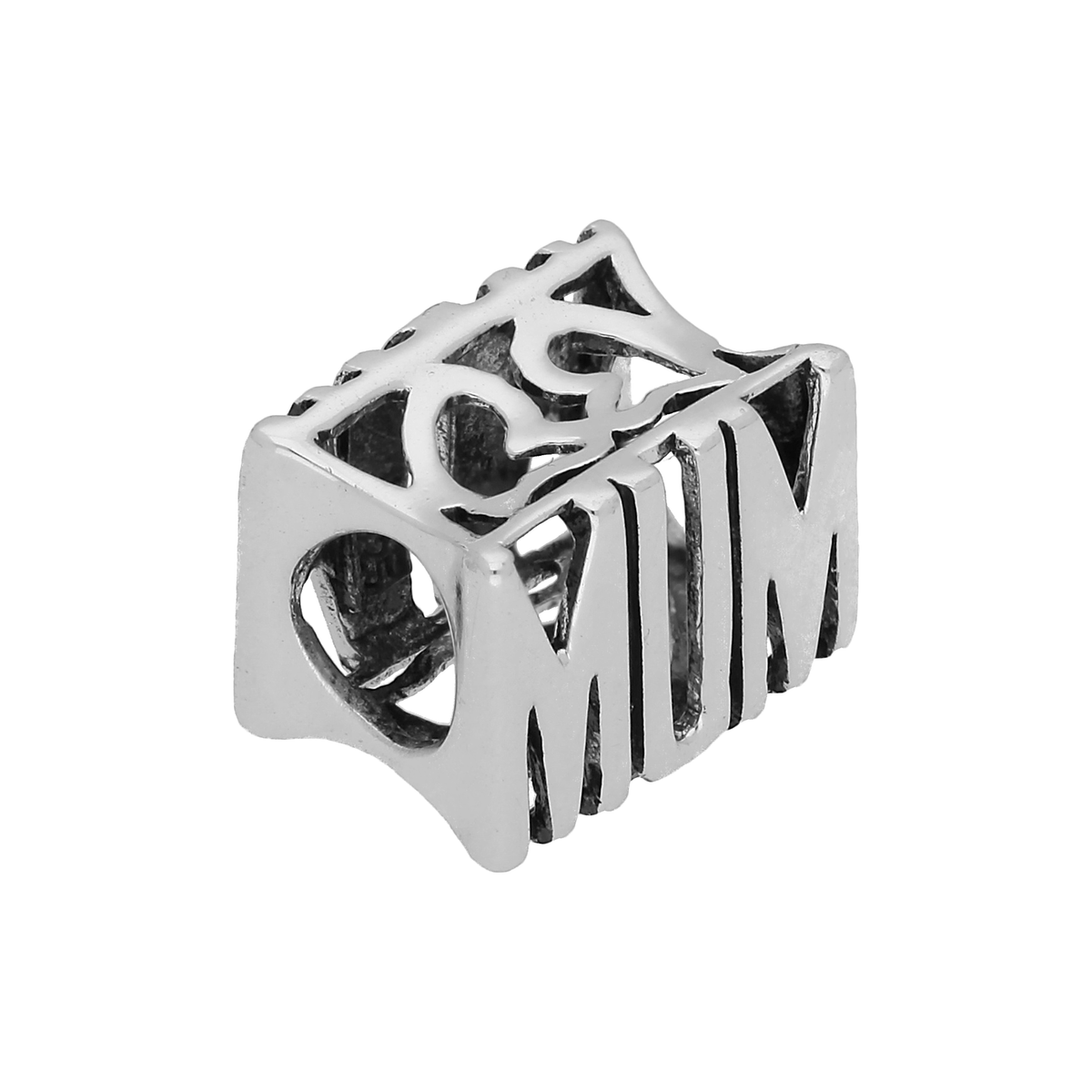 Sterling Silver Mum Bead Charm with Cut Out Hearts
