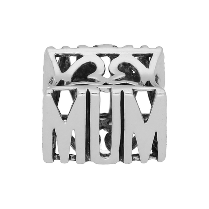 Sterling Silver Mum Bead Charm with Cut Out Hearts