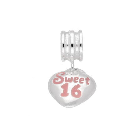 Sterling Silver Sweet 16 Hanging Heart Bead Charm