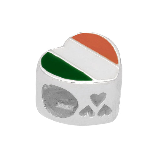 Sterling Silver Enamelled Irish Flag Heart Bead Charm