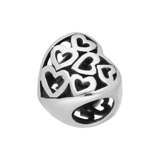 Sterling Silver Cut Out Hearts Bead Charm