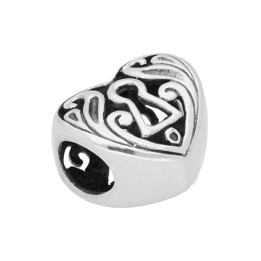 Sterling Silver Keyhole Cut Out Heart Bead Charm