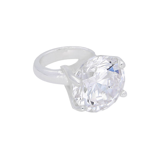 Sterling Silver & Clear CZ Crystal Diamond Ring Bead Charm