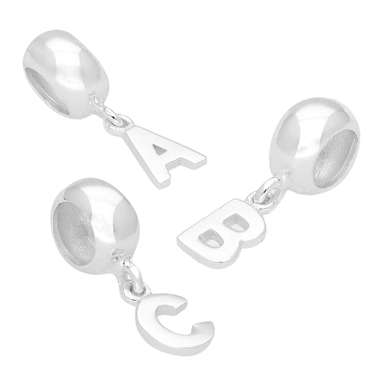 Sterling Silver Hanging Alphabet Letter Bead Charm A - Z