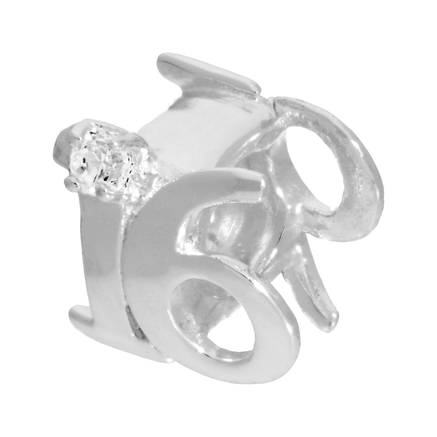 Sterling Silver & CZ Crystal Birthday Bead Charm 16th - 50th