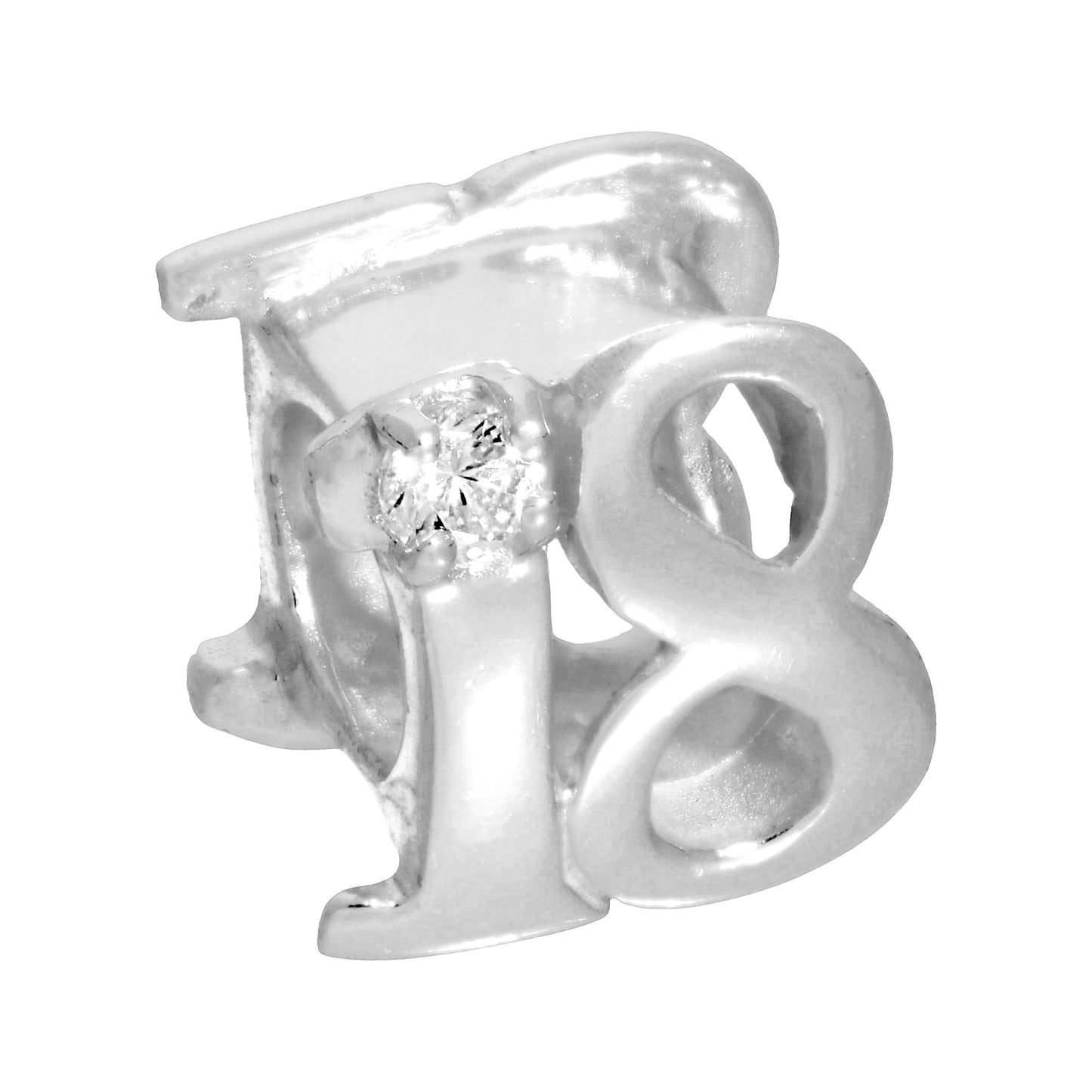 Sterling Silver & CZ Crystal Birthday Bead Charm 16th - 50th