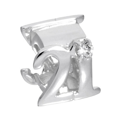 Sterling Silver & CZ Crystal Birthday Bead Charm 16th - 50th