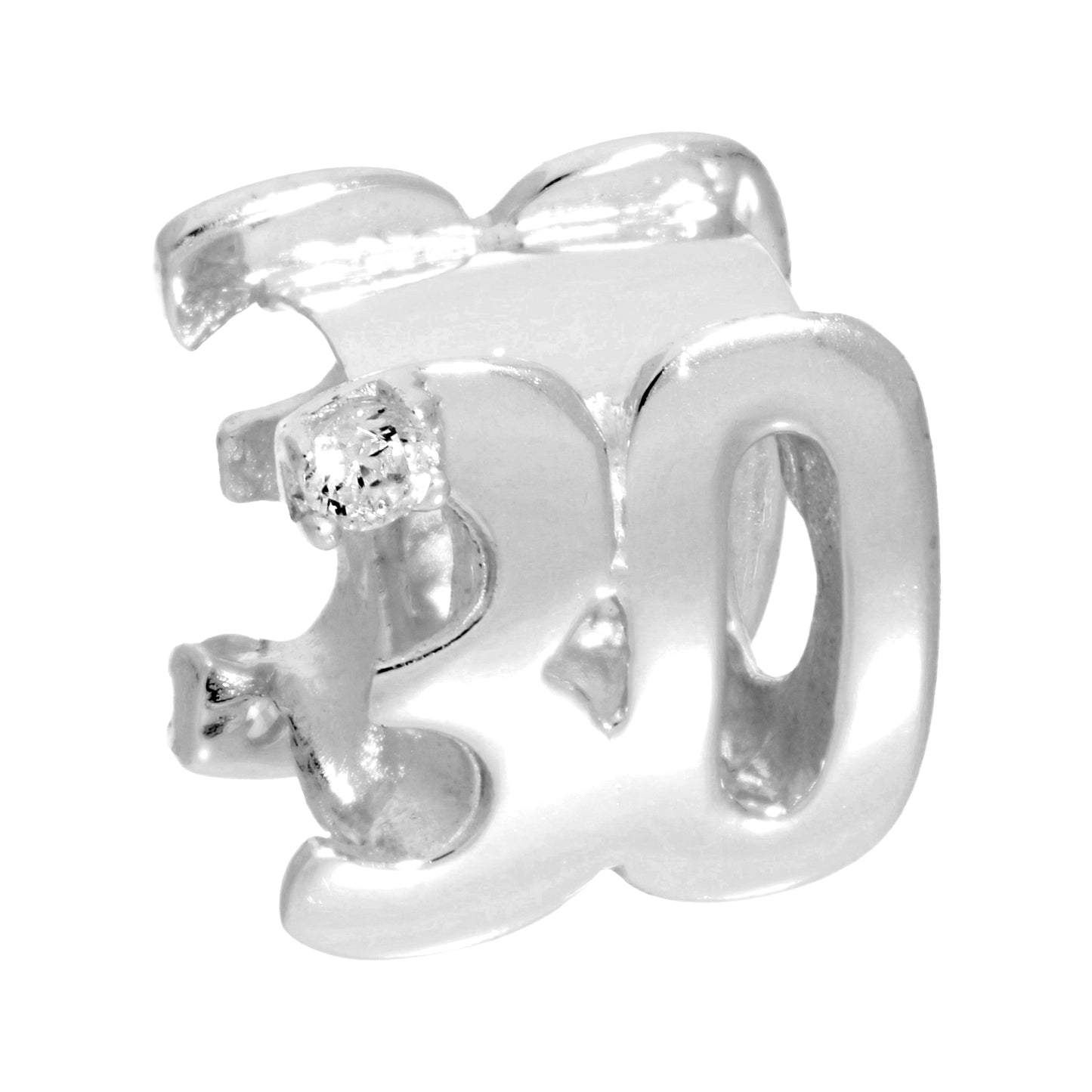 Sterling Silver & CZ Crystal Birthday Bead Charm 16th - 50th