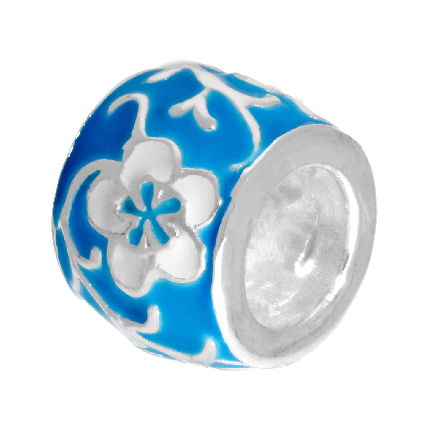 Sterling Silver Blue & White Enamelled Flower Bead Charm