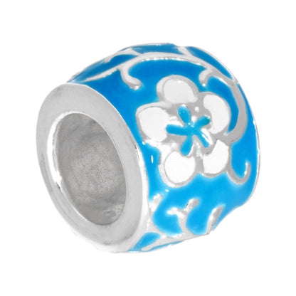 Sterling Silver Blue & White Enamelled Flower Bead Charm