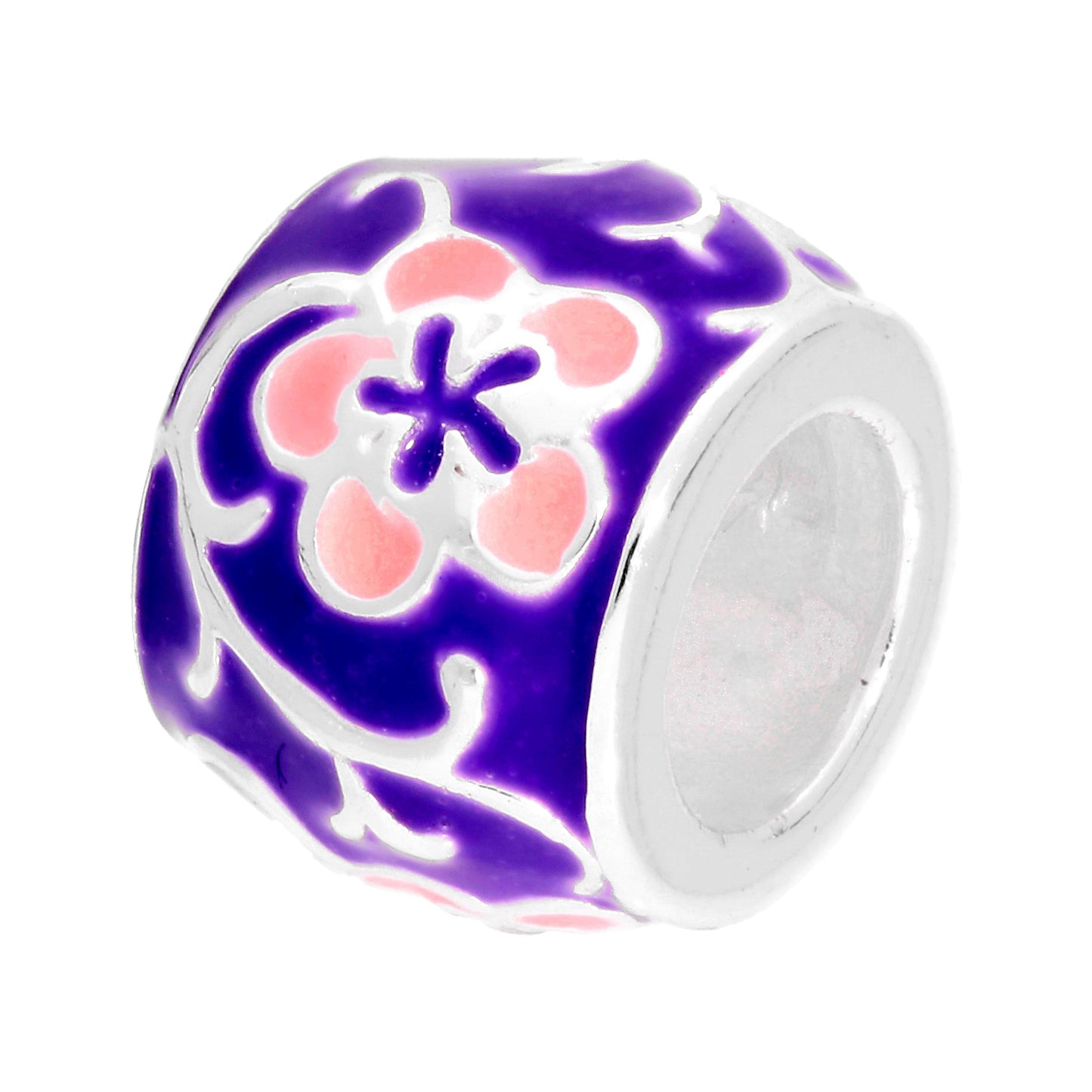 Sterling Silver Purple & Pink Enamelled Flower Bead Charm