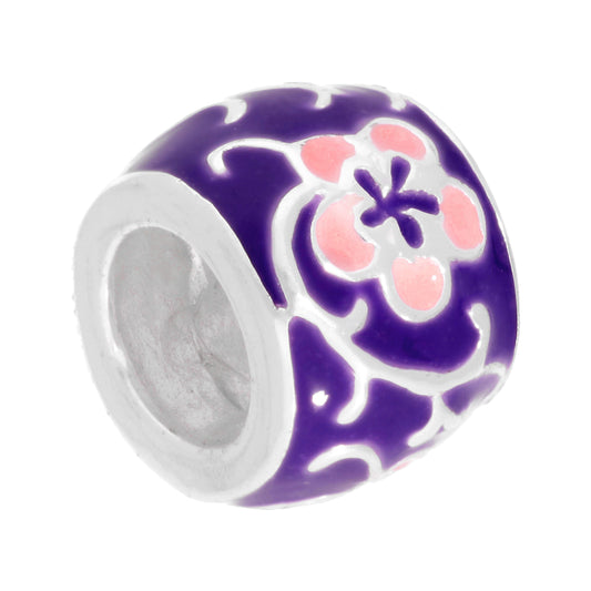 Sterling Silver Purple & Pink Enamelled Flower Bead Charm