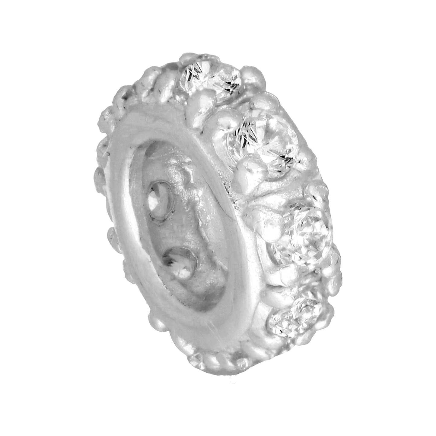 Sterling Silver & Clear CZ Crystal Encrusted Thin Bead Charm