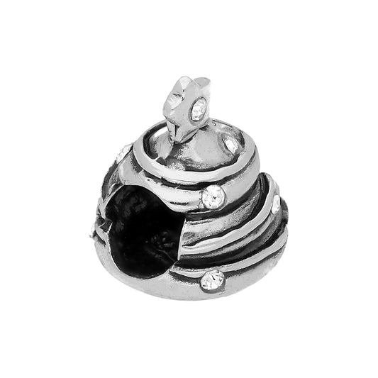 Sterling Silver & CZ Crystal Round Christmas Tree Bead Charm