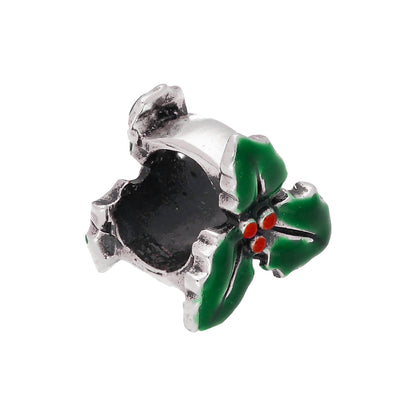 Sterling Silver Enamelled Holly Leaf Bead Charm