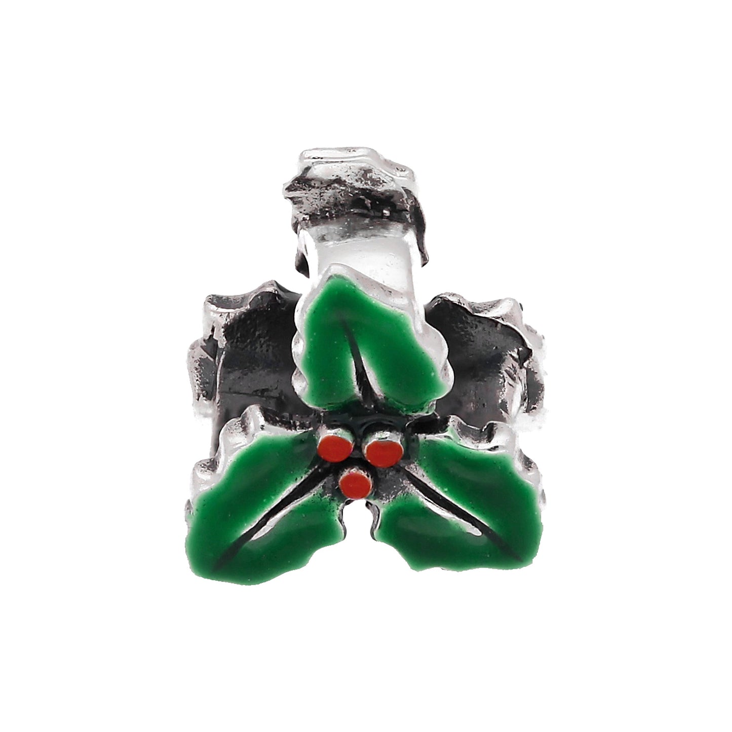 Sterling Silver Enamelled Holly Leaf Bead Charm