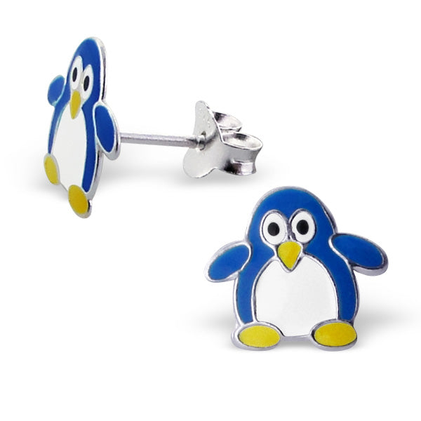 Sterling Silver Enamelled Penguin Stud Earrings