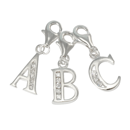 Sterling Silver Crystal Alphabet Letter A - Z Charm on Clip