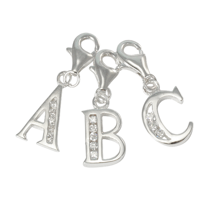 Sterling Silver Crystal Alphabet Letter A - Z Charm on Clip