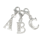 Sterling Silver Crystal Alphabet Letter A - Z Charm on Clip