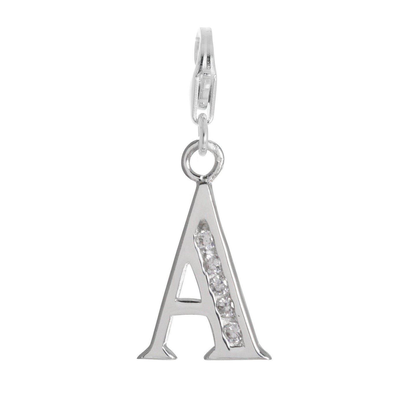 Sterling Silver Crystal Alphabet Letter A - Z Charm on Clip