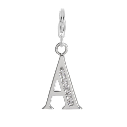 Sterling Silver Crystal Alphabet Letter A - Z Charm on Clip