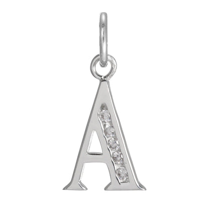 Sterling Silver Crystal Alphabet Letter A Charm On Jump