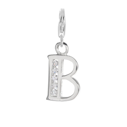 Sterling Silver Crystal Alphabet Letter A - Z Charm on Clip
